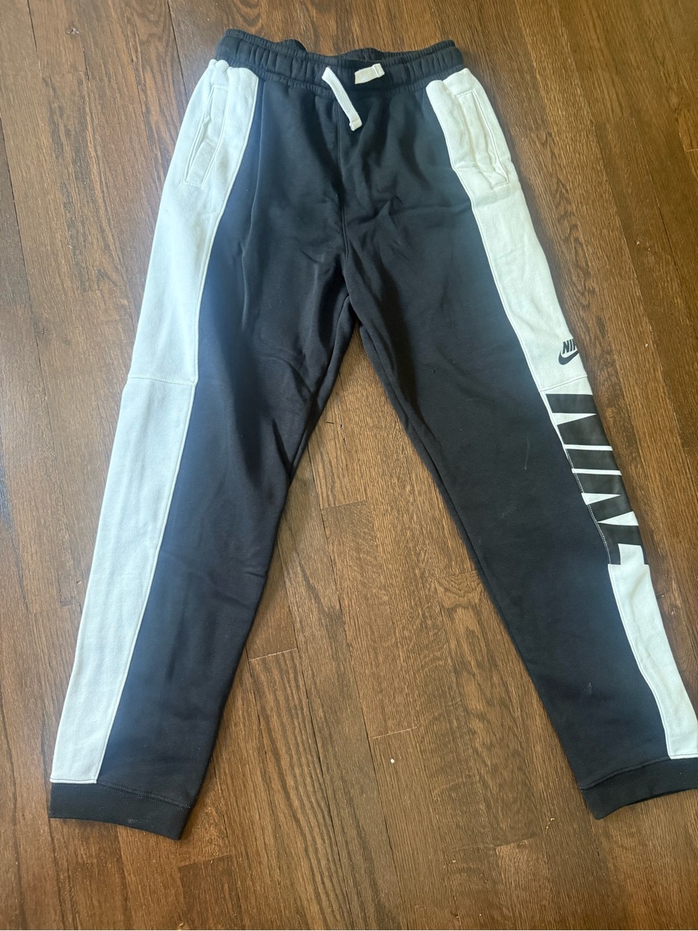 Nike Black Joggers with White Side Panels and Logo